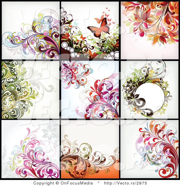 Vector of 9 Unique Floral Backgrounds - Digital Collage Version 2