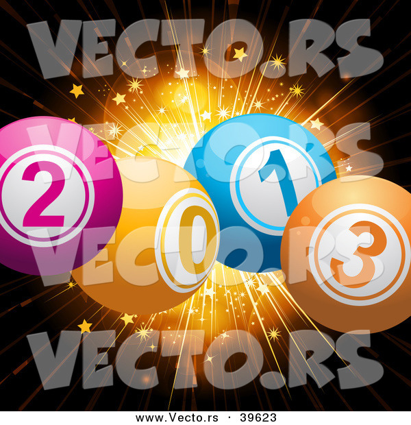 Vector of a 2013 Bingo Balls Exploding over Dark Background