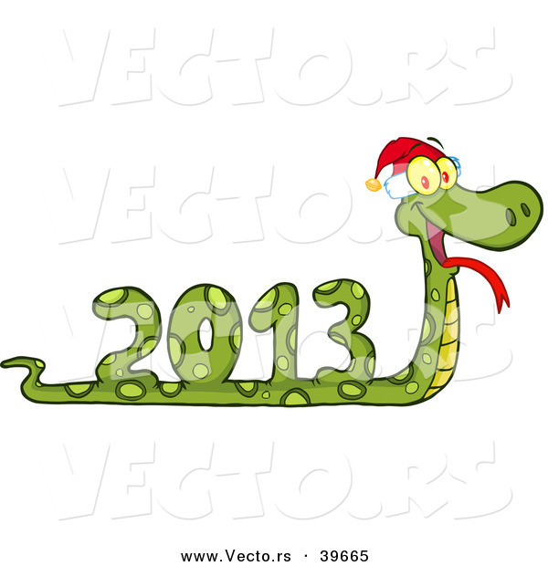 Vector of a 2013 Snake Wearing a Santa Hat