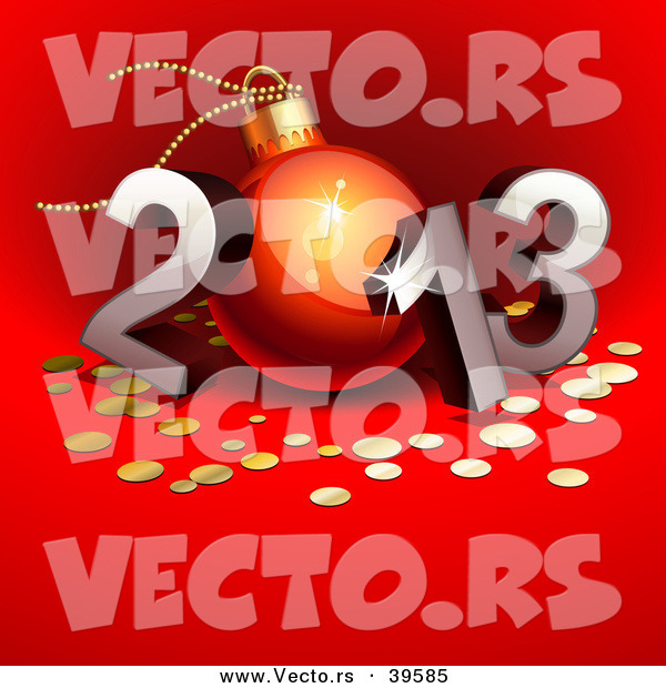 Vector of a 3d 2013 with the 0 Designed As a Christmas Bauble over Red Background