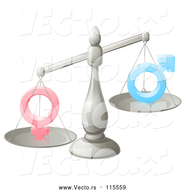 Vector of a 3d Silver Scale Balancing Human Gender Symbols