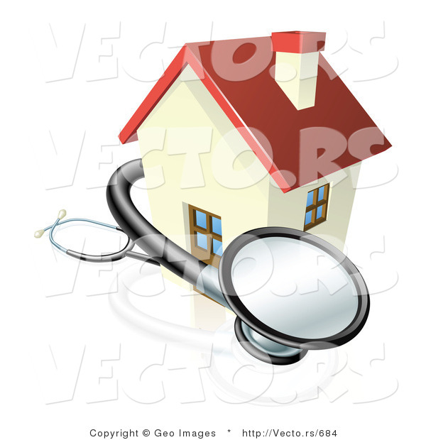 Vector of a 3d Stethoscope Wrapped Around Sick House
