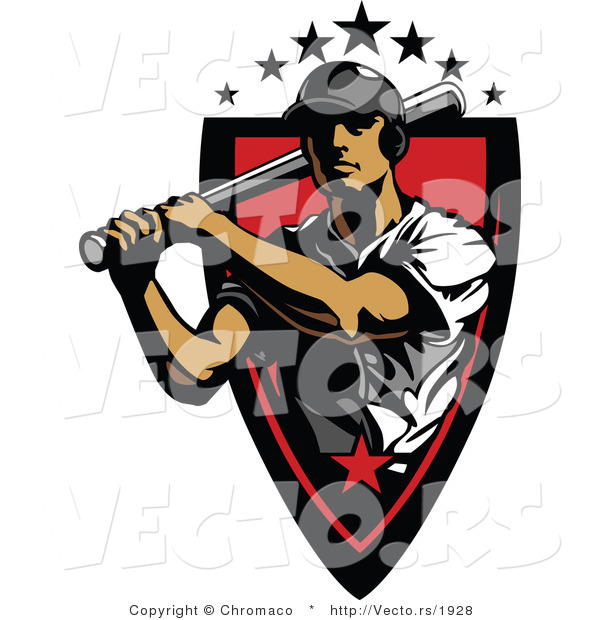 Vector of a 7 Star Baseball Player Athlete Holding a Bat Within a Red Badge