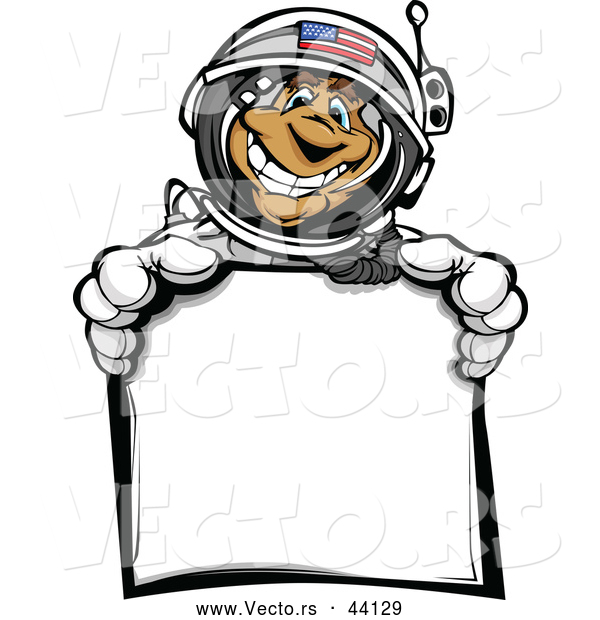 Vector of a American Cartoon Astronaut Holding a Blank Sign