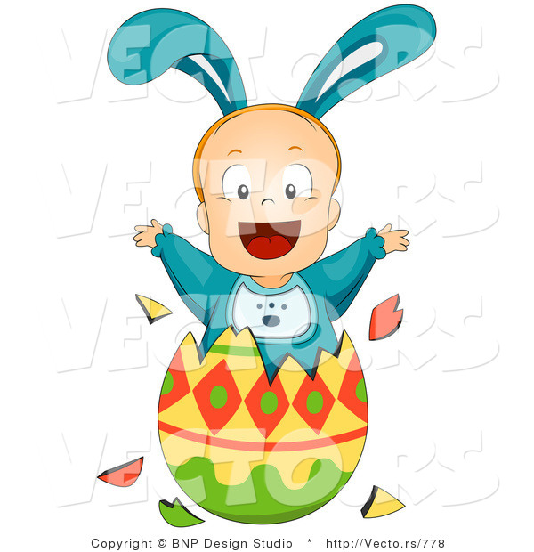 Vector of a Baby Boy Bunny Jumping out of Easter Egg