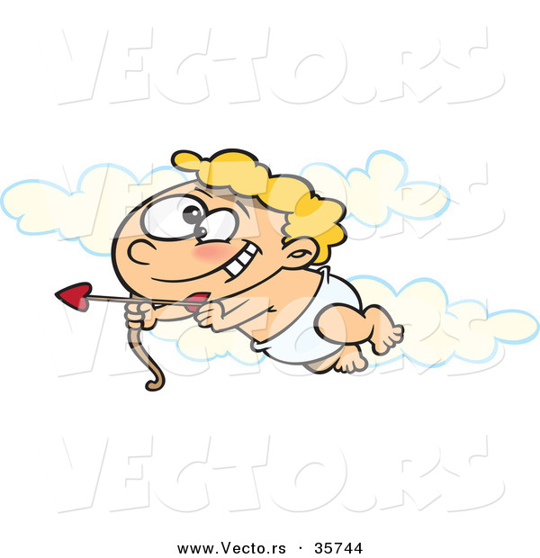 Vector of a Baby Cartoon Cupid Flying with an Arrow
