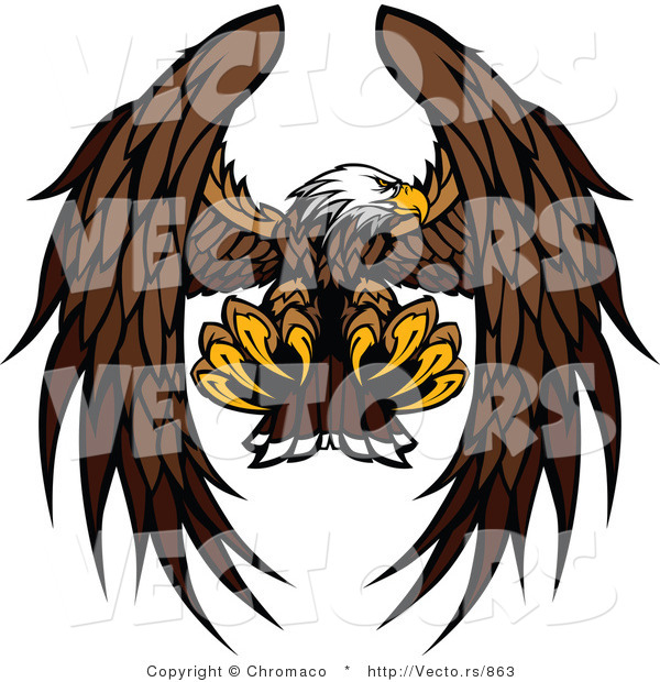 Vector of a Bald Eagle Mascot Reaching out with Talons During Flight