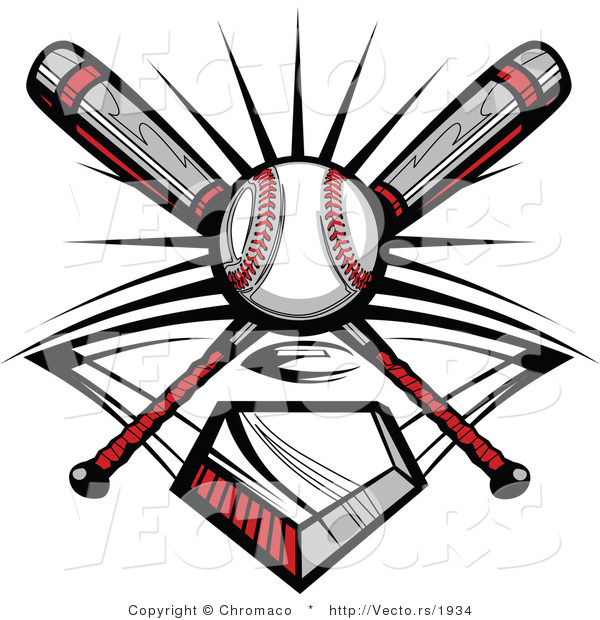Vector of a Ball and 2 Baseball Bats Crossed over Home Plate