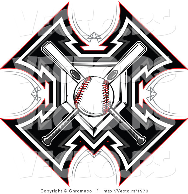 Vector of a Ball Centered over 2 Crossed Baseball Bats and Home Plate