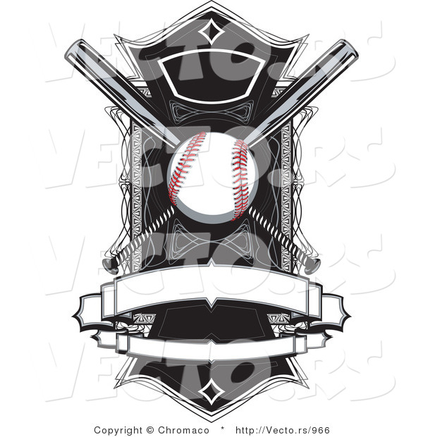 Vector of a Baseball and Bats over a Field with Blank Banners