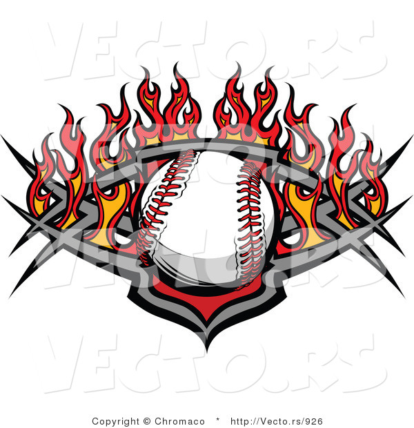 Vector of a Baseball over a Tribal Shield Plate with Flames