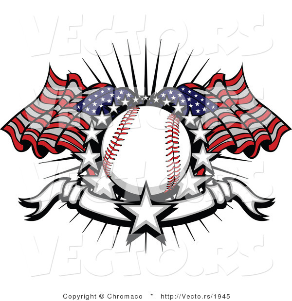 Vector of a Baseball with 2 American Flags and a Banner with Stars