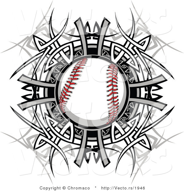 Vector of a Baseball Within Tribal Design