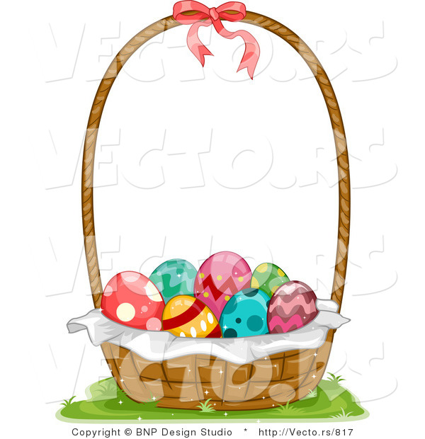Vector of a Basket Full of Decorated Easter Eggs