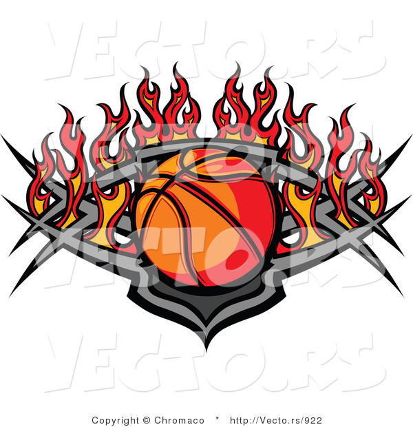 Vector of a Basketball Within a Flaming Tribal Shield Plate