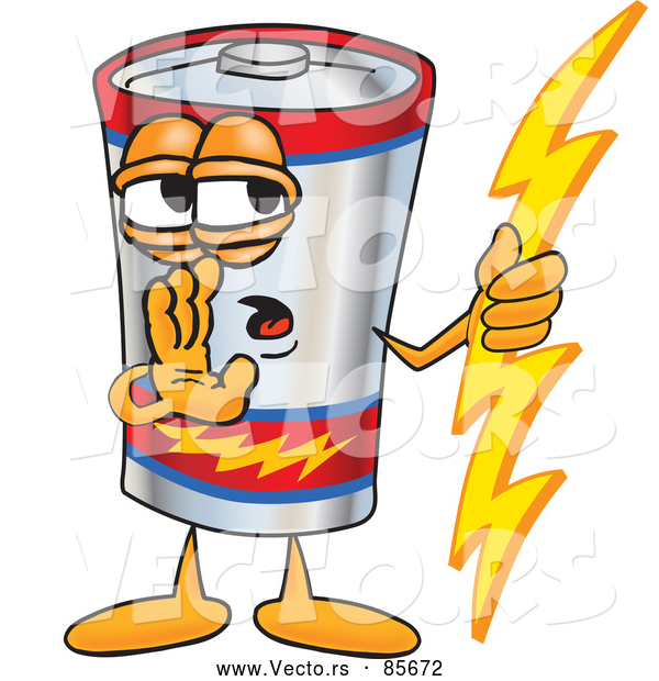 Vector of a Battery Mascot Holding a Bolt of Energy and Whispering