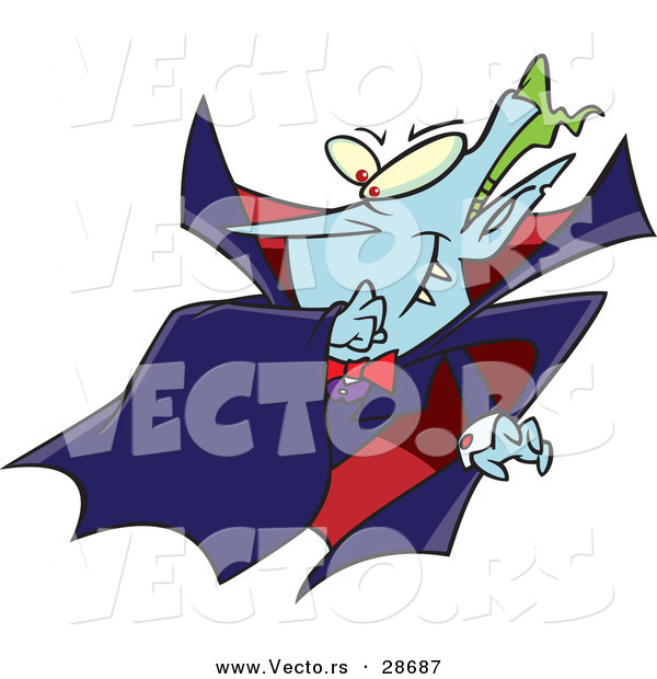 Vector of a Batty Cartoon Vampire Looking over His Shoulder While Flying Forward on Halloween Night