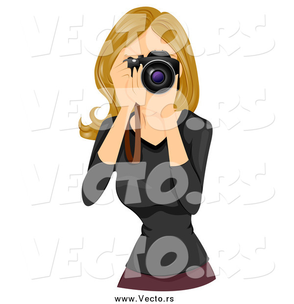 Vector of a Beautiful Blond White Woman Taking Photographs