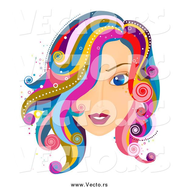Vector of a Beautiful Blue Eyed White Woman with Colorful Hair