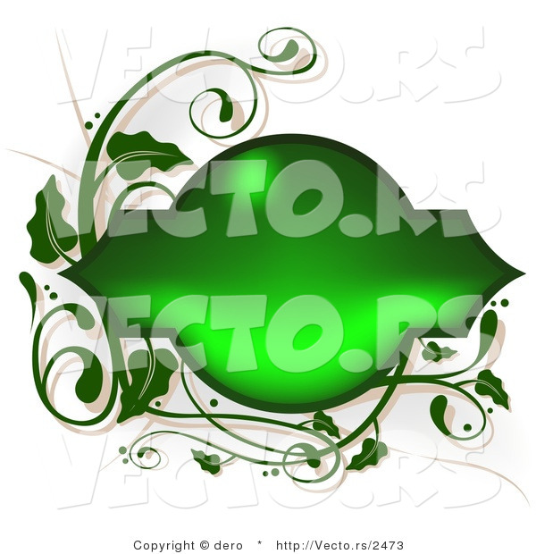 Vector of a Beveled Blank Green Text Box with Green Vines Border