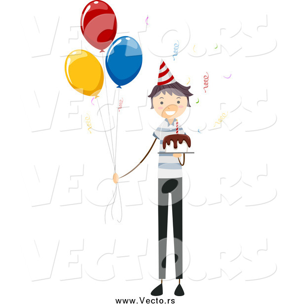 Vector of a Birthday Boy with a Cake and Party Balloons