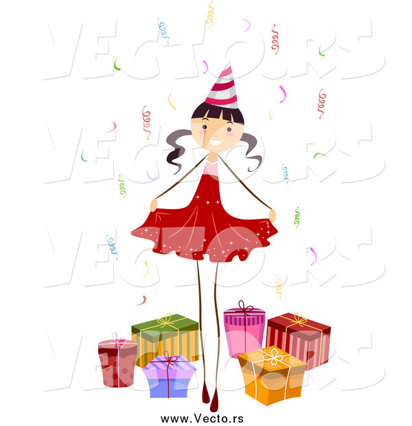 Vector of a Birthday Girl Posing with Presents