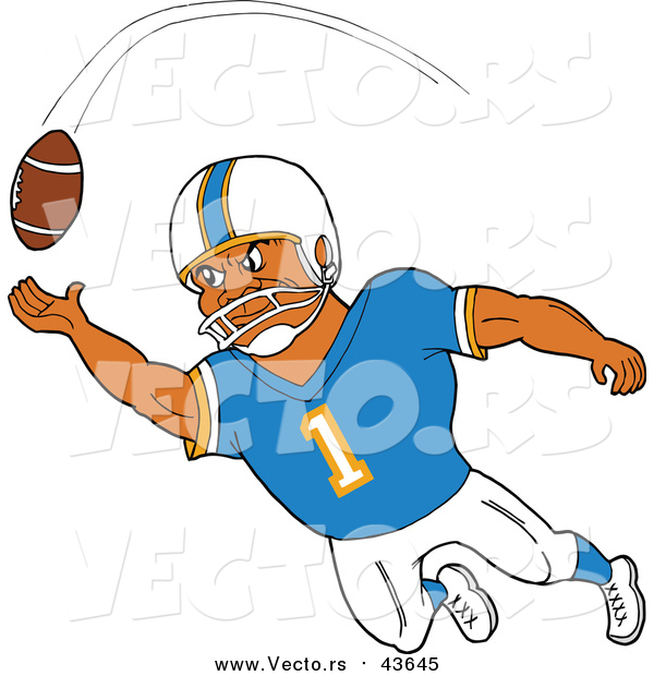 Vector of a Black American Football Player Receiver Catching a Ball
