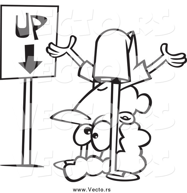 Vector of a Black and White Confused Woman by an up down Sign
