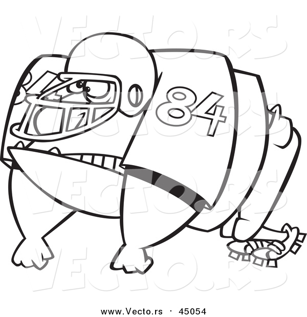 Vector of a Black and White Lineart Huge American Football Lineman Player