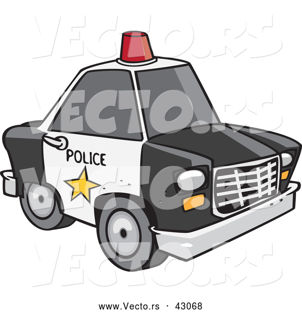 Vector of a Black and White Police Car with a Red Siren on the Roof