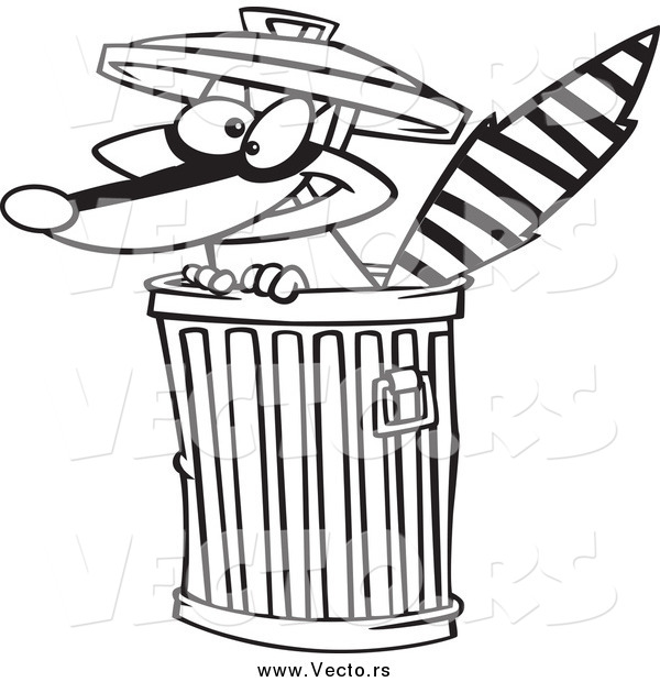 Vector of a Black and White Raccoon in a Trash Can