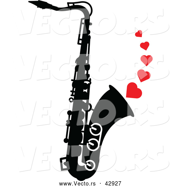 Vector of a Black and White Saxophone with Playing Musical Love Hearts