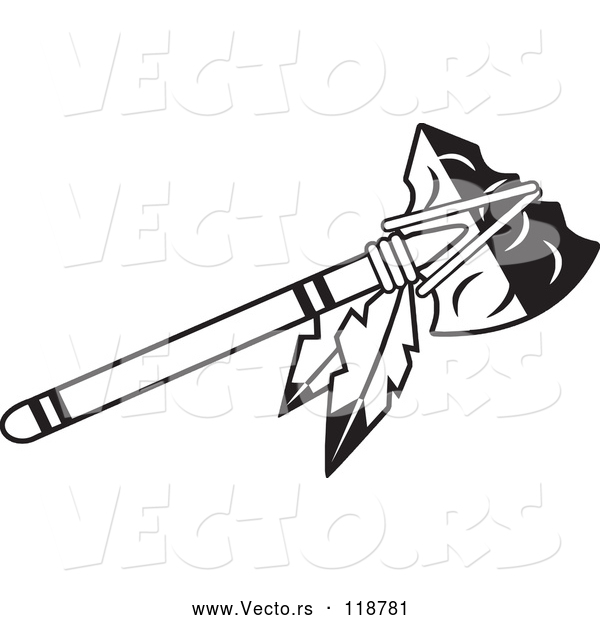 Vector of a Black and White Tomahawk with Feathers
