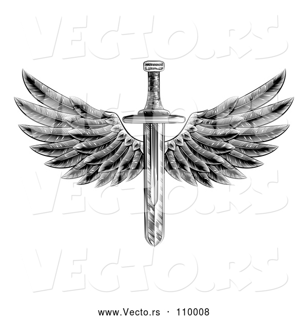 Vector of a Black and White Winged Sword