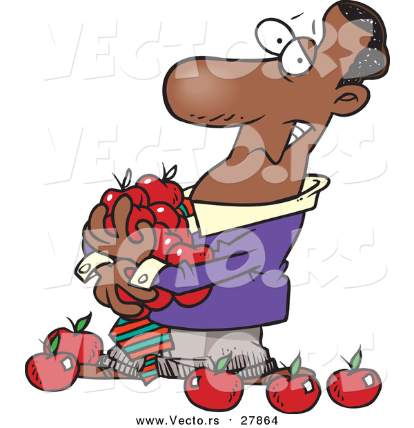 Vector of a Black Businessman with Lots of Red Apples - Cartoon Design