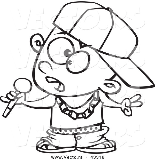 Vector of a Black Cartoon Boy Rapping - Coloring Page Outline