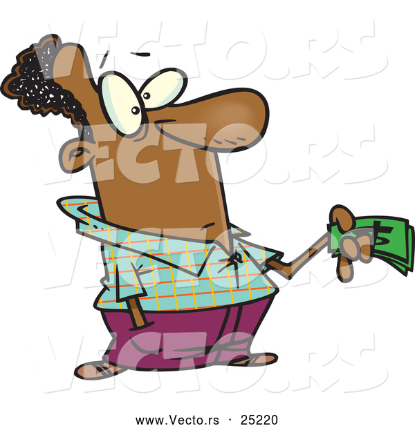 Vector of a Black Cartoon Man Holding out a Stack of Cash