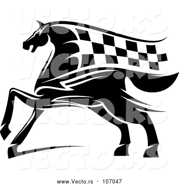 Vector of a Black Horse with a Checkered Racing Flag Mane