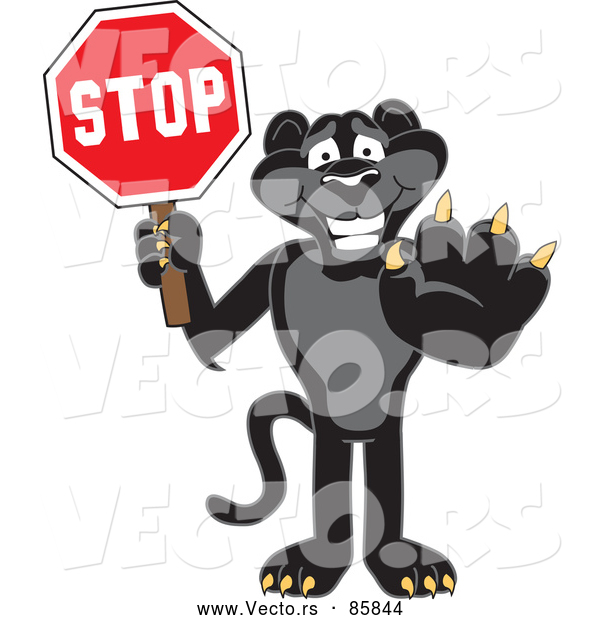 Vector of a Black Jaguar Mascot Holding a Stop Sign