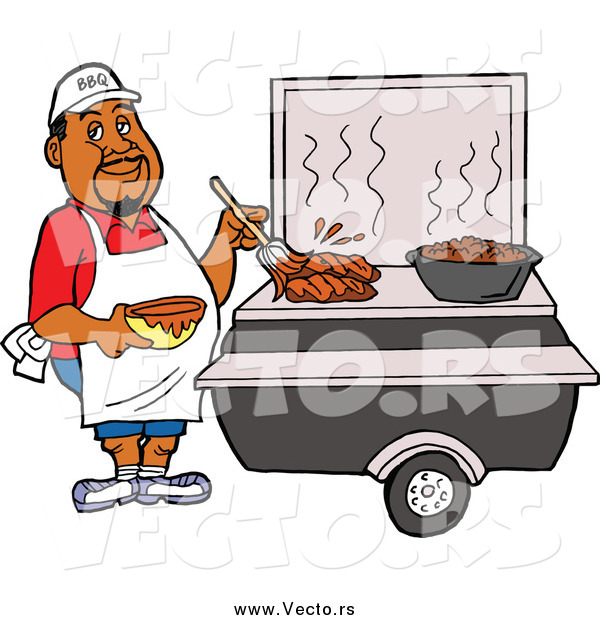 Vector of a Black Male Chef Brushing BBQ Sauce over Meat on a Grill