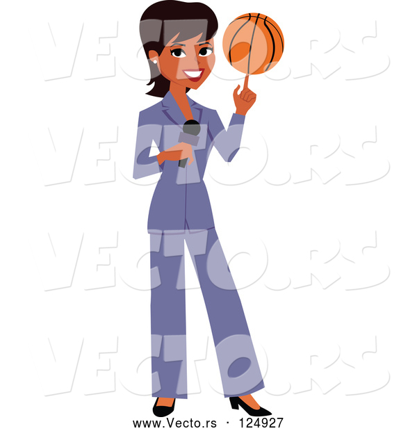 Vector of a Black News Reporter Woman Spinning a Basketball on Her Finger