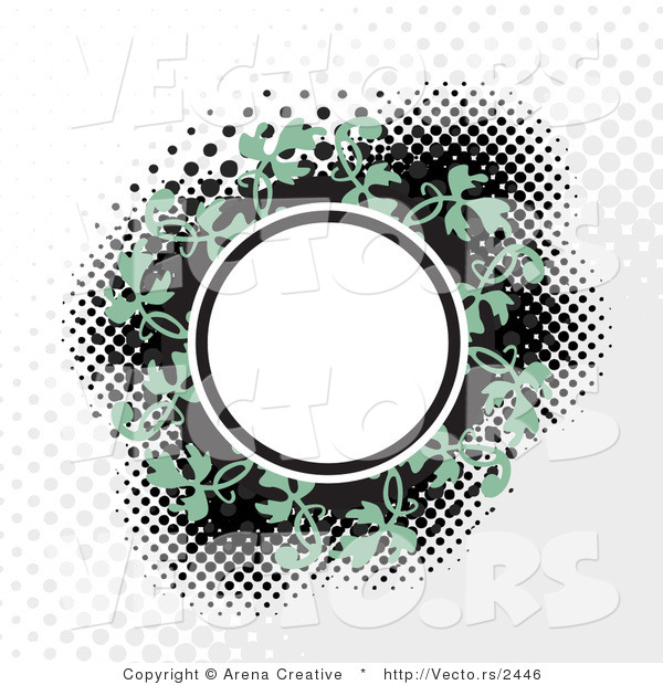 Vector of a Blank Circle Within Green Vines on a Dotted Background