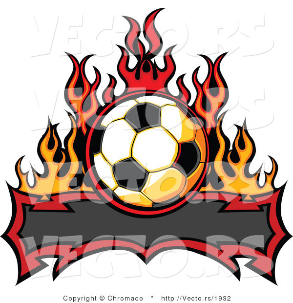 Vector of a Blank Tribal Banner Below Soccer Ball with Flames