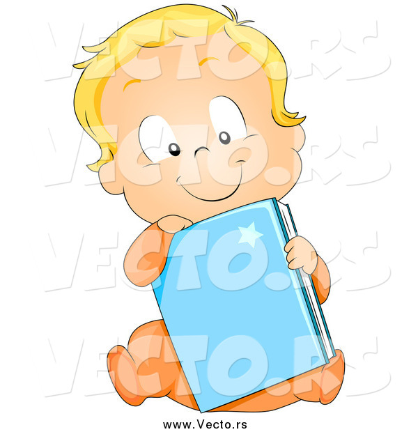 Vector of a Blond Caucasian Baby Boy Sitting with a Blue Book