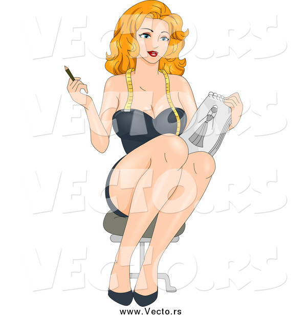 Vector of a Blond Caucasian Female Fashion Designer Pinup