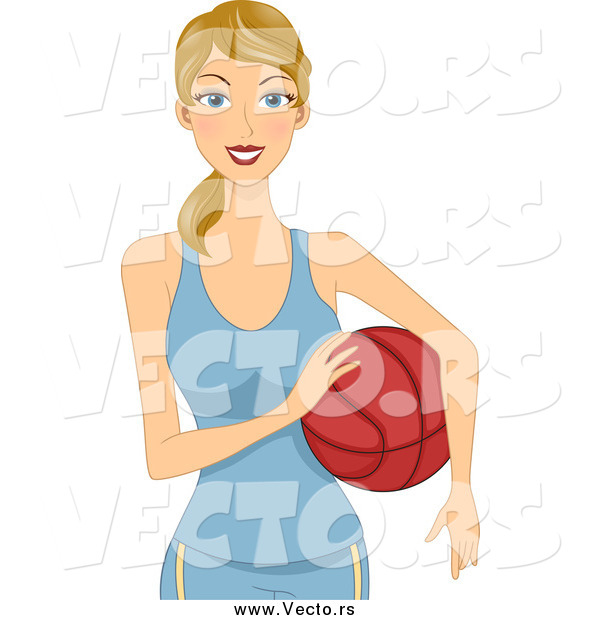 Vector of a Blond Happy Athletic Woman Holding a Basketball