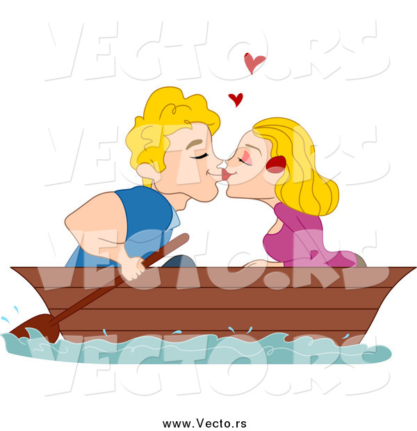Vector of a Blond White Couple Kissing in a Boat