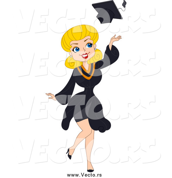Vector of a Blond White Graduation Pinup Woman Tossing Her Cap