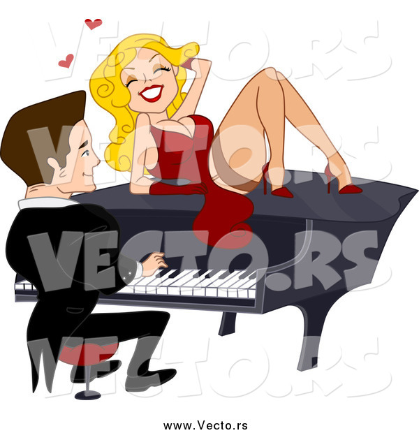Vector of a Blond Woman Flirting with a Pianist
