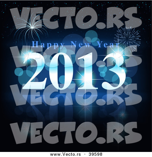 Vector of a Blue Happy New Year 2013 with Fireworks in Background